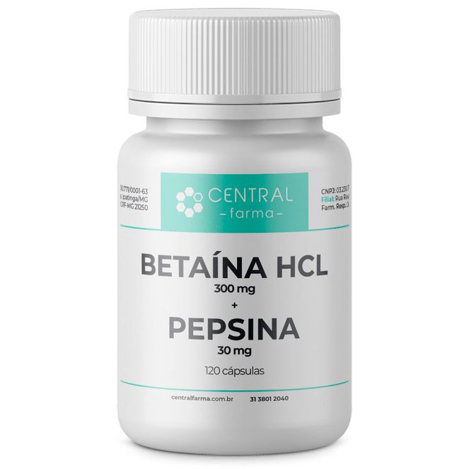 Betaina-HCL-300mg---Pepsina-30mg---120-Capsulas Betaina-HCL-300mg---Pepsina-30mg---120-Capsulas